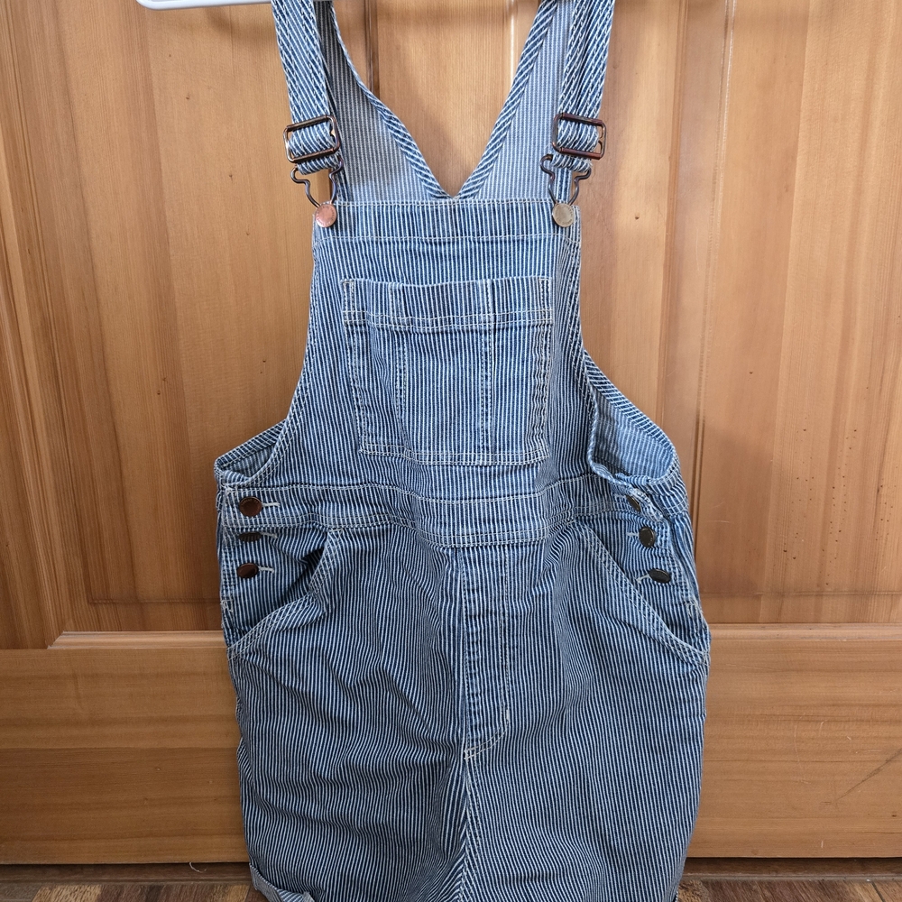 Universal Thread Blue Pinstripe Denim Short Overalls